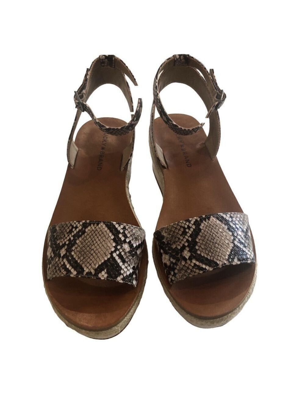 Lucky Brand Jeneka Size 8.5 espadrilles faux leather snake print platform wedge